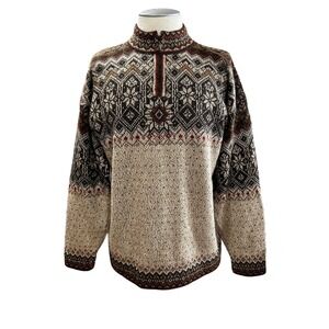 Intiwara Alpaca Mens Medium 1/4 Zip Sweater Hand Made Bolivia Fair Isle Brown M